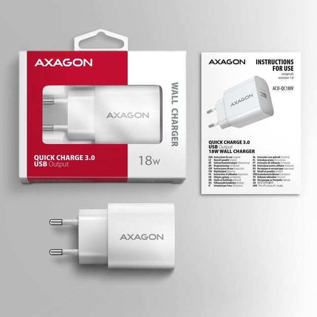 MOBILE CHARGER WALL USB 18W/1PORT WHITE ACU-QC18W AXAGON
