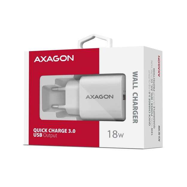 MOBILE CHARGER WALL USB 18W/1PORT WHITE ACU-QC18W AXAGON 1