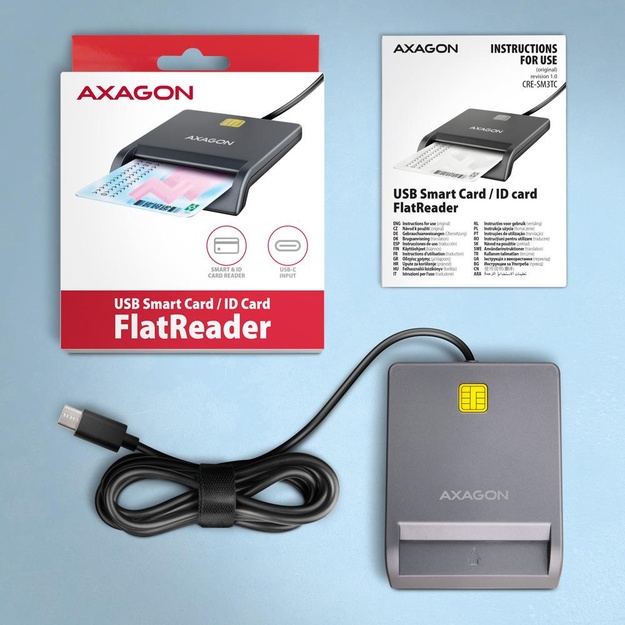 CARD READER FLAT SMARTCARD/ID/USB-C 1.3M CRE-SM3TC AXAGON