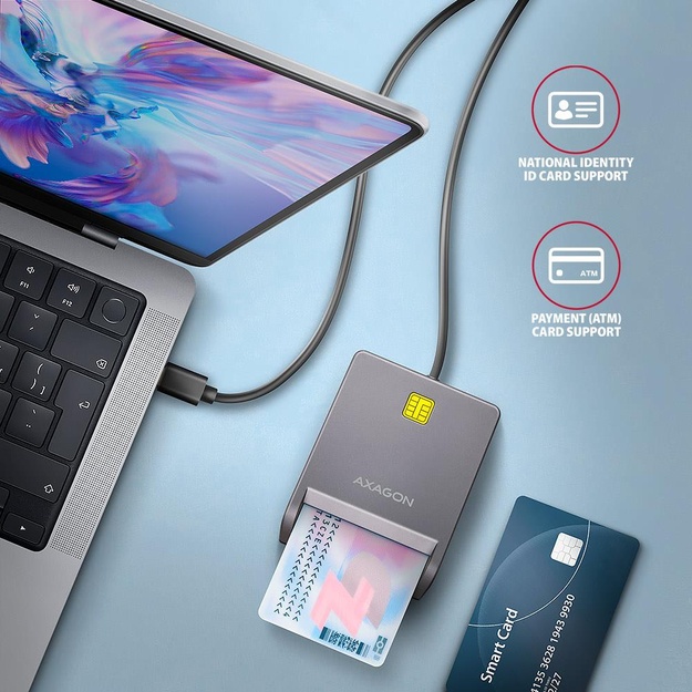 CARD READER FLAT SMARTCARD/ID/USB-C 1.3M CRE-SM3TC AXAGON