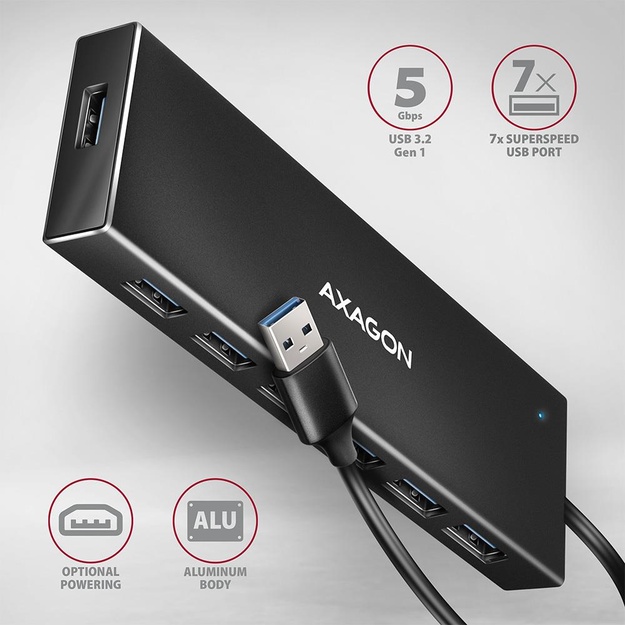 I/O HUB USB3.2 7PORT FLAT/1M HUE-F7A AXAGON