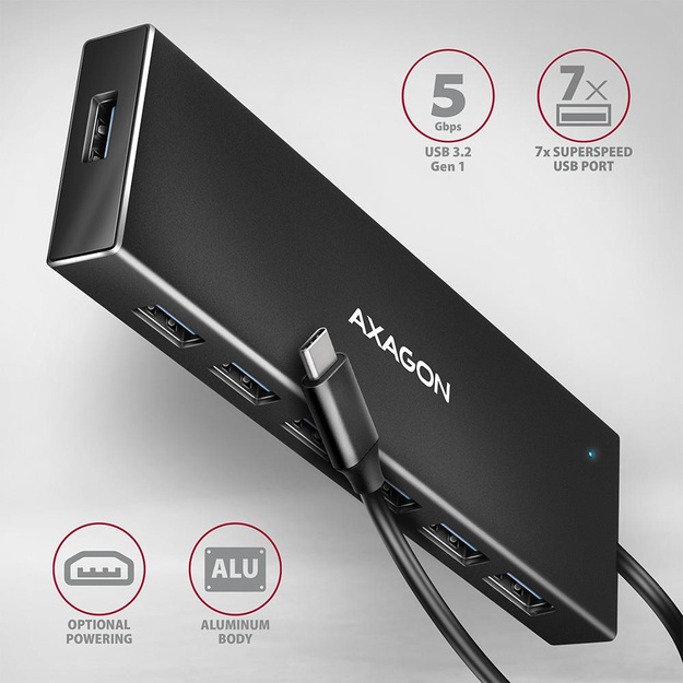 I/O HUB USB-C 7PORT FLAT/0.3M HUE-F7C AXAGON