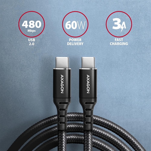CABLE USB-C TO USB-C 2M 60W/HQ BLACK BUCM-CM20AB AXAGON