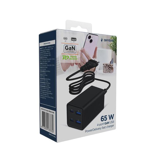 CHARGER USB UNIVERSAL 4P 65W/TA-UC-2A2C-PD65-01-BK GEMBIRD 1