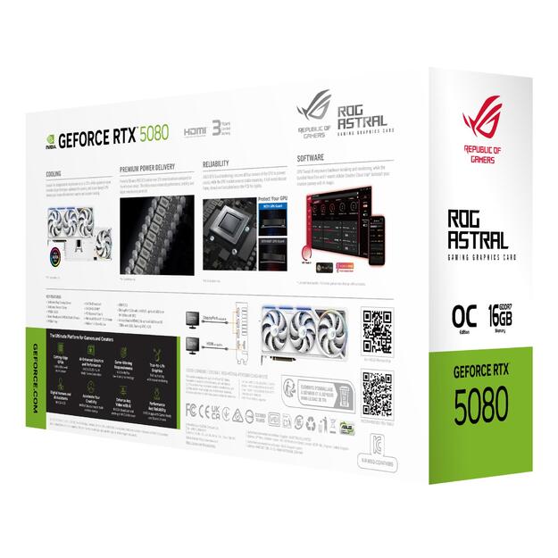 Graphics Card|ASUS|NVIDIA GeForce RTX 5080|16 GB|GDDR7|256 bit|Triple slot Fansink|ROG-ASTRAL-RTX5080O16G-WH 26