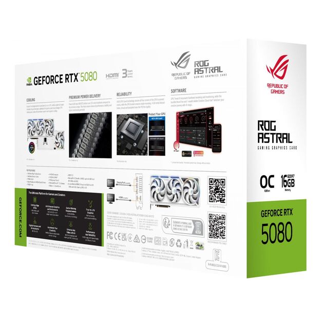 Graphics Card|ASUS|NVIDIA GeForce RTX 5080|16 GB|GDDR7|256 bit|Triple slot Fansink|ROG-ASTRAL-RTX5080O16G-WH 40