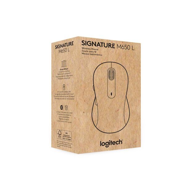 LOGITECH Signature M650 L for Business Mouse right-handed 5 buttons wireless Bluetooth 2.4 GHz Bolt USB receiver 12