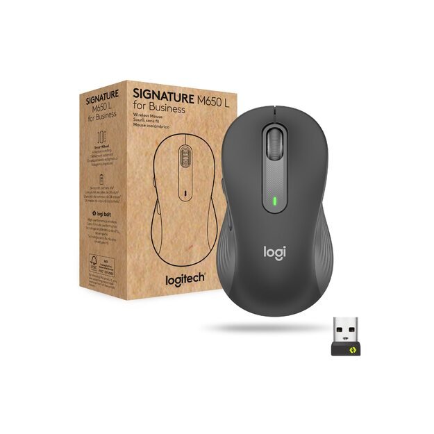 LOGITECH Signature M650 L for Business Mouse right-handed 5 buttons wireless Bluetooth 2.4 GHz Bolt USB receiver 5