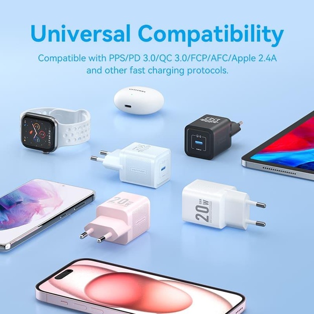 MOBILE CHARGER WALL 20W USB-C/1P WHITE FEPW0-EU VENTION