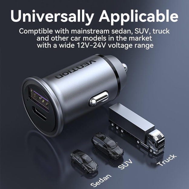 MOBILE CHARGER CAR USB/2P GRAY FFBH0 VENTION