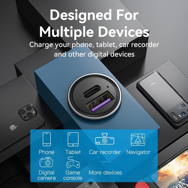 MOBILE CHARGER CAR USB/2P GRAY FFBH0 VENTION