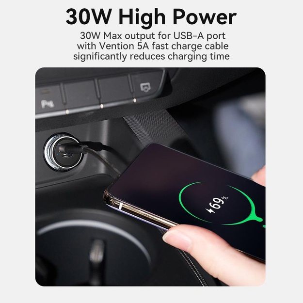 MOBILE CHARGER CAR USB/2P GRAY FFBH0 VENTION