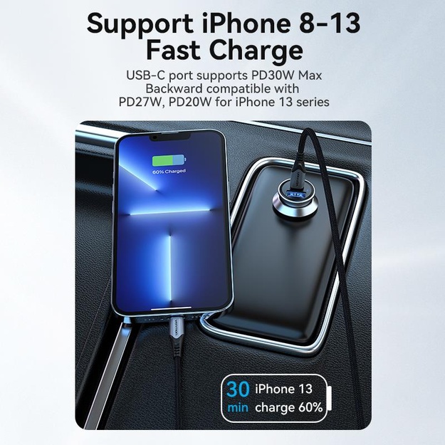 MOBILE CHARGER CAR USB/2P GRAY FFBH0 VENTION