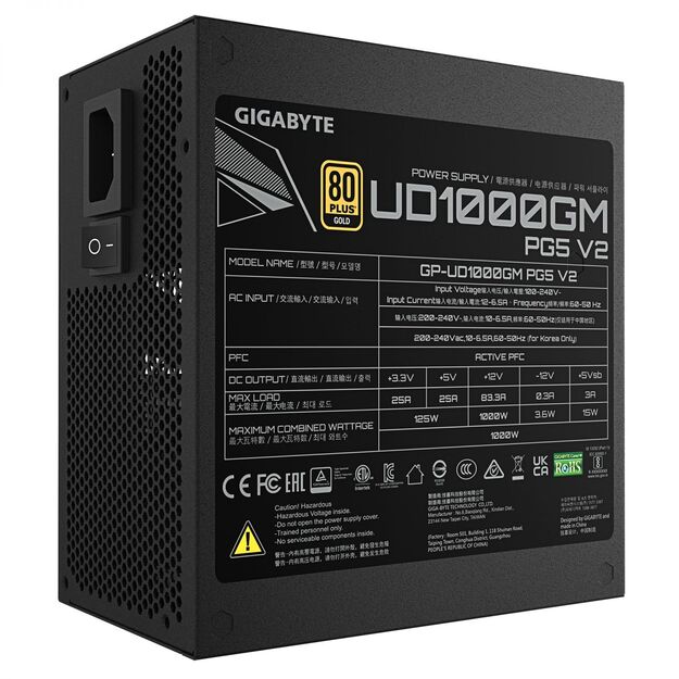 Power Supply|GIGABYTE|GP-UD1000GM|ATX 3.1|1000 Watts|Efficiency 80 PLUS GOLD|PFC Active|GP-UD1000GMPG5V2 12
