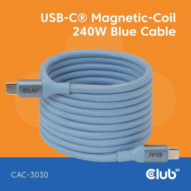 CABLE USB-C TO USB-C 2M/MAGNETIC BLUE CAC-3030 CLUB3D 1
