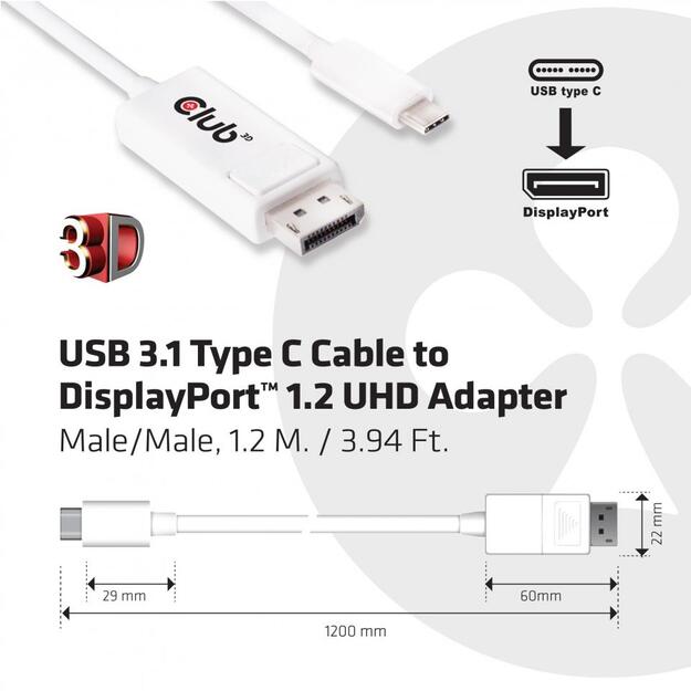 CABLE USB-C TO DP 1.2M/M/M CAC-1517 CLUB3D 1