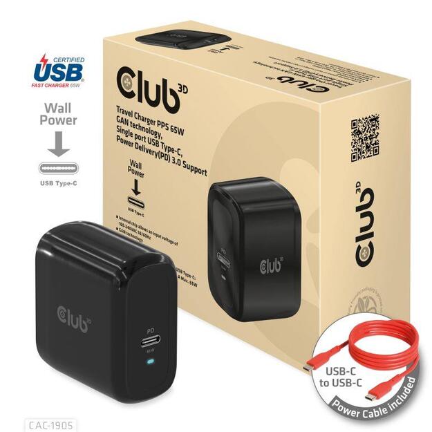 MOBILE TRAVEL CHARGER USB-C/PPS 65W CAC-1905EU CLUB3D