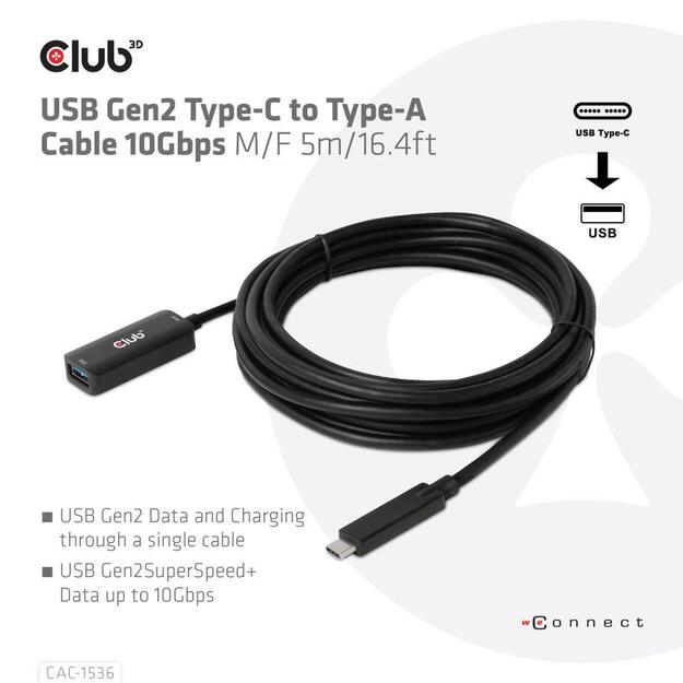 CABLE USB-C TO USB 5M/M/F CAC-1536 CLUB3D 1