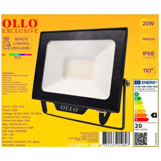 Lamp|OLLO|Power consumption 20 Watts|Luminous flux 1900 Lumen|AC220-240V|Beam angle 110 degrees|VS121C-20W-RGB 1