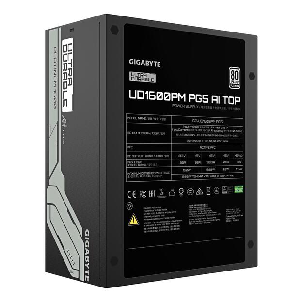 Power Supply|GIGABYTE|GP-UD1600PM PG5|1600 Watts|Efficiency 80 PLUS PLATINIUM|PFC Active|GP-UD1600PMPG5 3