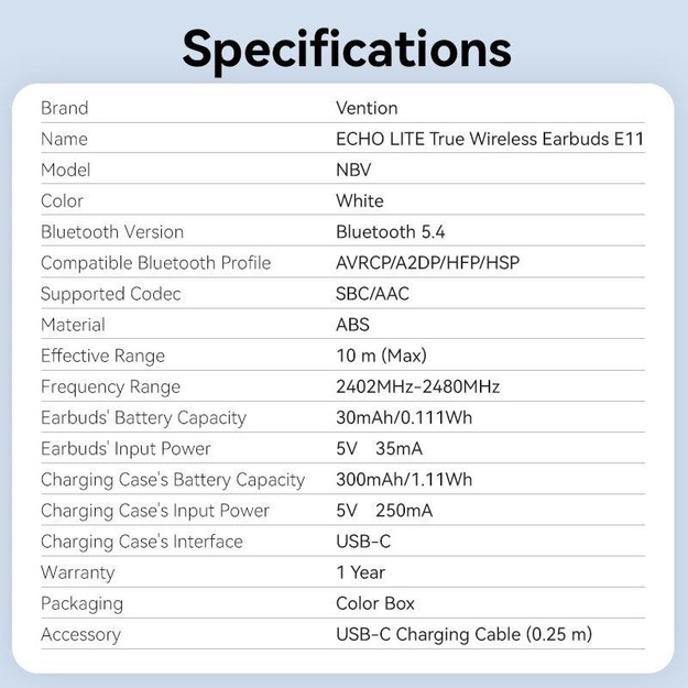 HEADSET WRL ECHO LITE E11/WHITE NBVW0 VENTION
