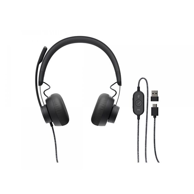 LOGITECH Zone Wired Headset on-ear wired USB-C graphite