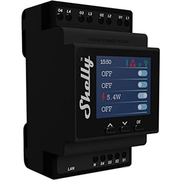 Išmanusis DIN jungiklis su galios matavimu – Shelly Pro 4PM