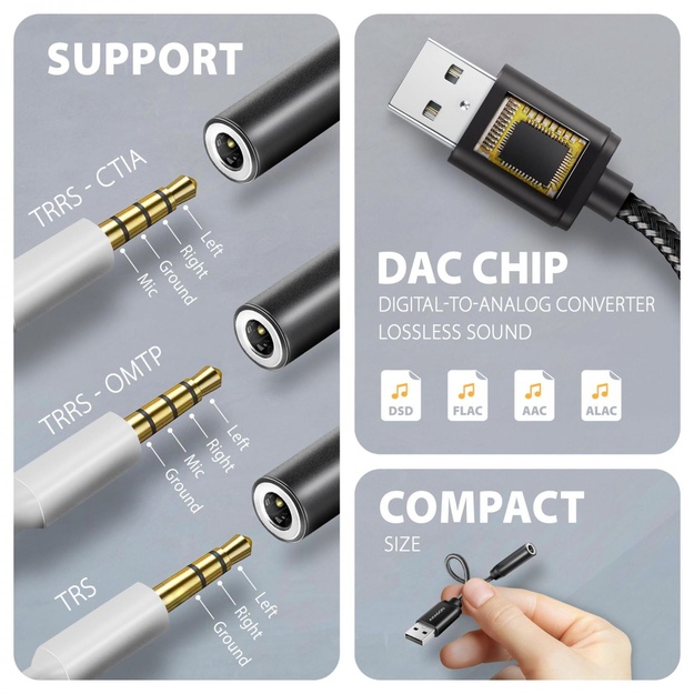 ADAPTER USB-C TO AUDIO 3.5MM/DAC 0.1M ADA-HA AXAGON