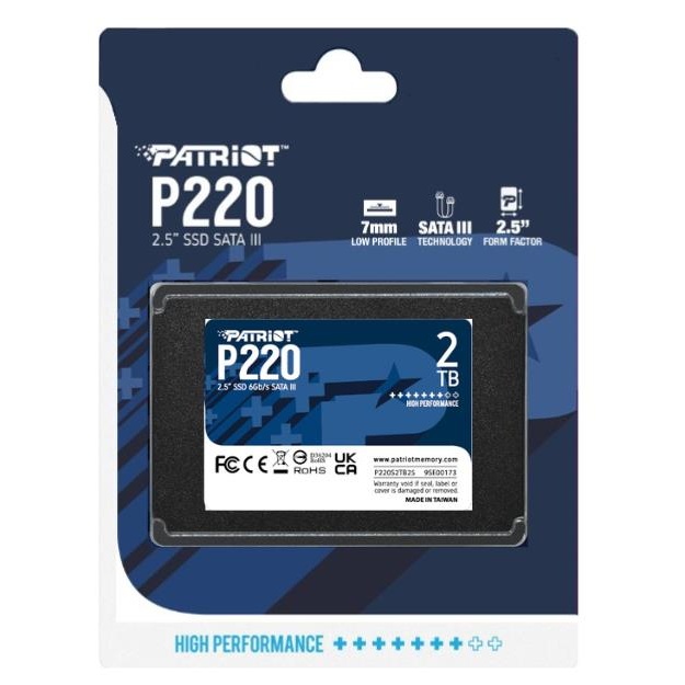 SSD|PATRIOT|P220|2TB|SATA|Write speed 500 MBytes/sec|Read speed 550 MBytes/sec|2,5 |TBW 960 TB|P220S2TB25