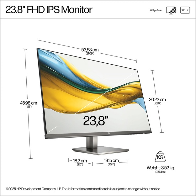 LCD Monitor|HP|23.8  |1920 x 1080 pixels|Full HD|Native aspect ratio 16:9|LCD|Flat|B11W5AT