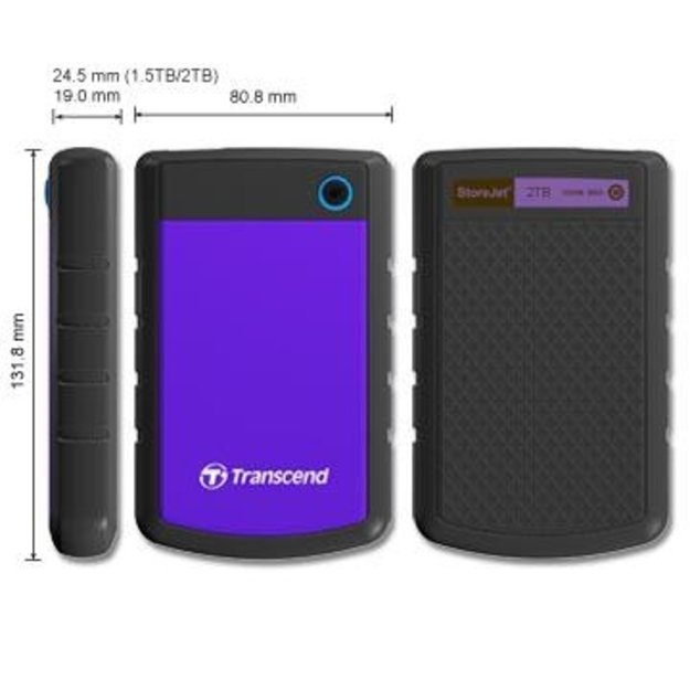 Išorinis kietasis diskas HDD |TRANSCEND|StoreJet|2TB|USB 3.0|Colour Purple|TS2TSJ25H3P