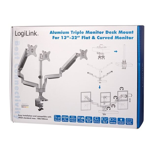 LOGILINK BP0052 LOGILINK - Triple alumium monitor desk mount,13-27, max. 7 kg