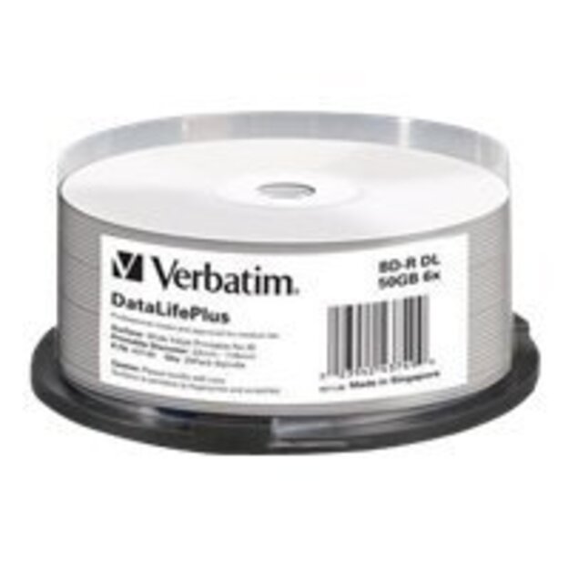 Kompaktinis diskas VERBATIM 43749 BluRay BD-R DL Verbatim Spindle 25 50GB 6x WIDE PRINT NO ID hard coat