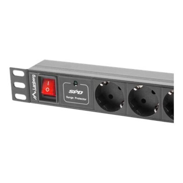Maitinimo panelė LANBERG PDU-07F-0200-IEC-BK Lanberg PDU 1U 10A, 7 sockets schuco, 2m, Black 3