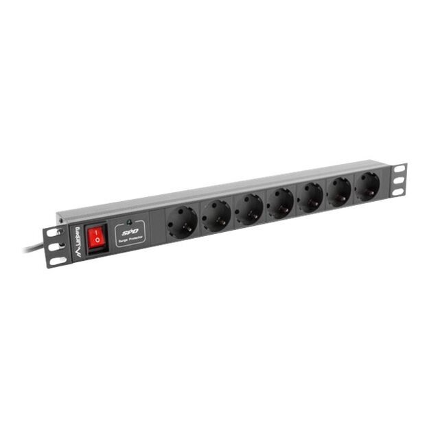 Maitinimo panelė LANBERG PDU-07F-0200-IEC-BK Lanberg PDU 1U 10A, 7 sockets schuco, 2m, Black