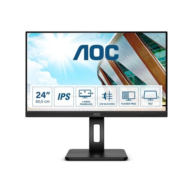 Monitorius AOC Q24P2Q 23.8inch 2560x1440 QHD IPS 250cd/m2 1000:1 4ms HDMI VGA DisplayPort Speakers