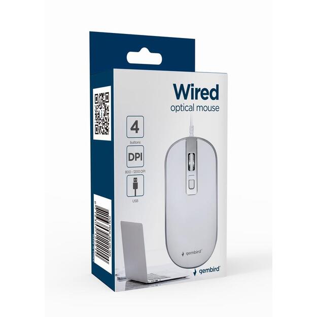 Kompiuterinė pelė laidinė MOUSE USB OPTICAL WHITE/SILVER/MUS-4B-06-WS GEMBIRD 6