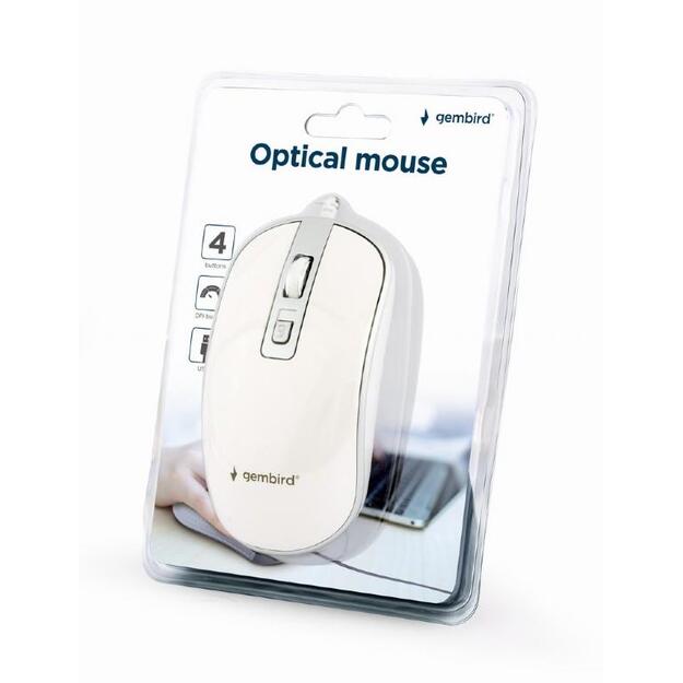 Kompiuterinė pelė laidinė MOUSE USB OPTICAL WHITE/SILVER/MUS-4B-06-WS GEMBIRD