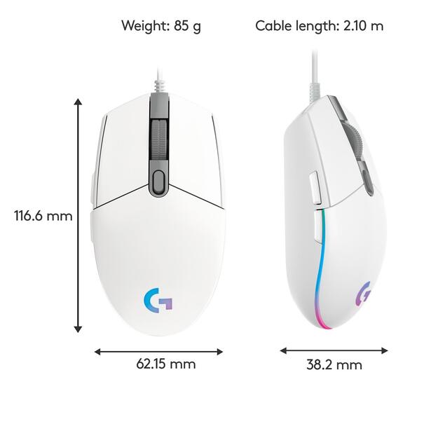 Kompiuterinė pelė laidinė MOUSE USB OPTICAL G203/WHITE 910-005797 LOGITECH