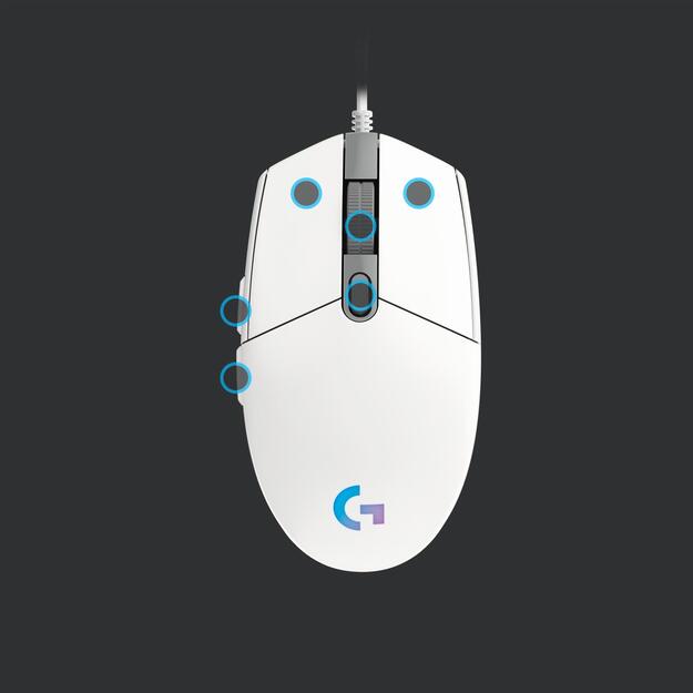 Kompiuterinė pelė laidinė MOUSE USB OPTICAL G203/WHITE 910-005797 LOGITECH