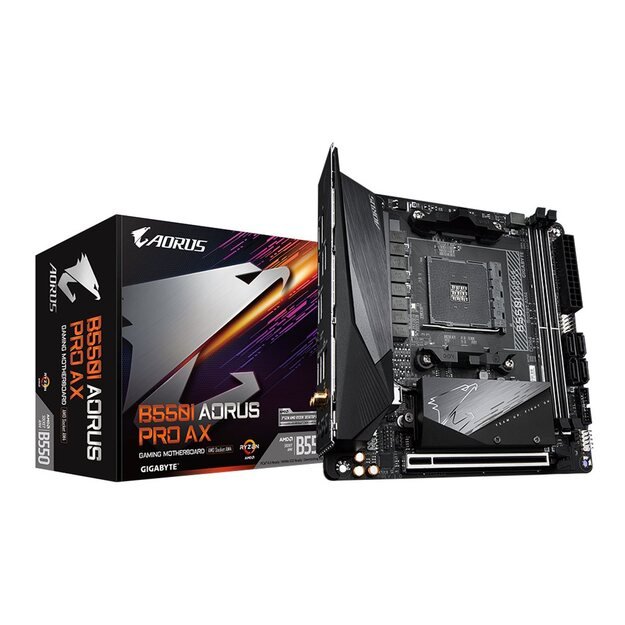 Pagrindinė plokštė GIGABYTE B550I AORUS PRO AX AM4 DDR4 2xM.2 4xSATA WiFi DP HDMI mITX MB