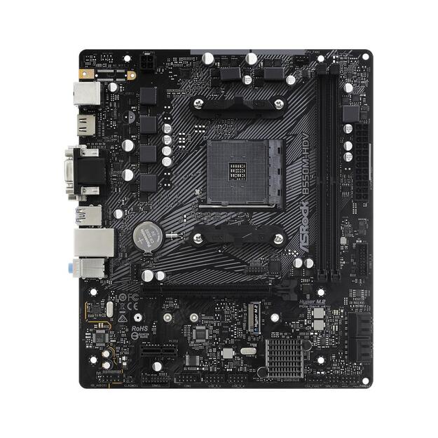 Pagrindinė plokštė|ASROCK|AMD B550|SAM4|MicroATX|1xPCI-Express 3.0 1x|1xM.2|1xPCI-Express 4.0 16x|Memory DDR4|Memory slots 2|1x15pin D-sub|1xDVI|1xHDMI|2xUSB 2.0|4xUSB 3.2|1xPS/2|1xRJ45|3xAudio port|B550M-HDV