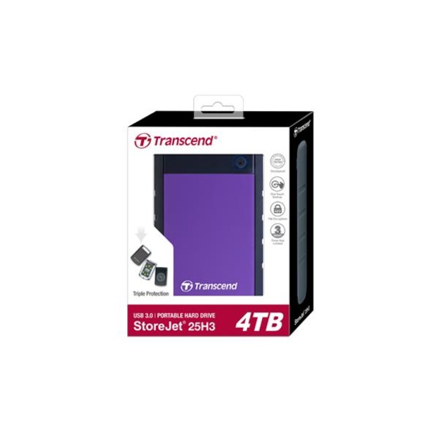 Išorinis kietasis diskas HDD |TRANSCEND|StoreJet|4TB|USB 3.0|Colour Purple|TS4TSJ25H3P