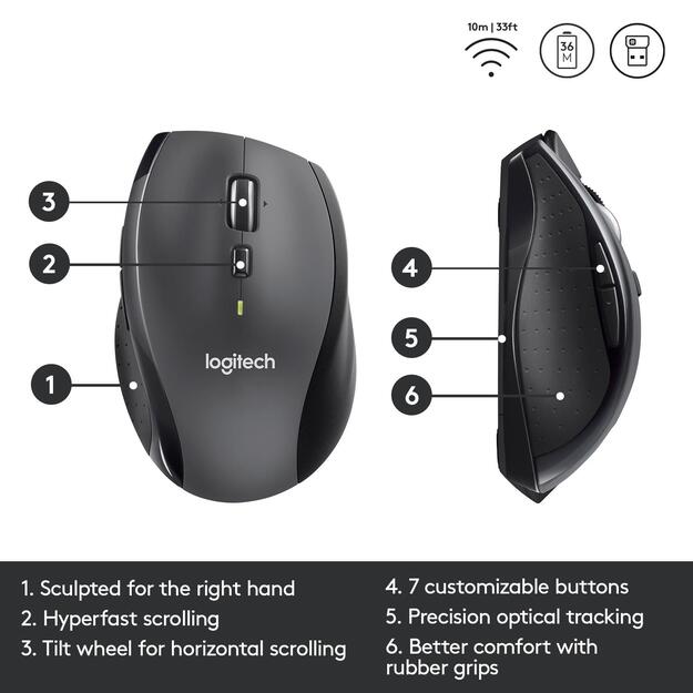Kompiuterinė pelė belaidė LASER WRL M705/BLACK 910-001949 LOGITECH 40