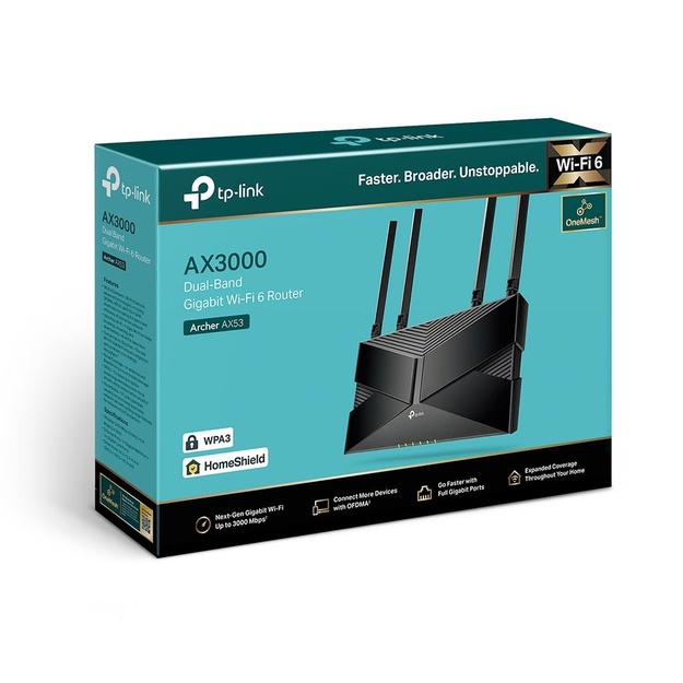Namų bevielio Mesh tinklo sistema TP-LINK 3000Mbps Wi-Fi 6 1 WAN 4x10/100/1000M antennas 4 ARCHERAX53