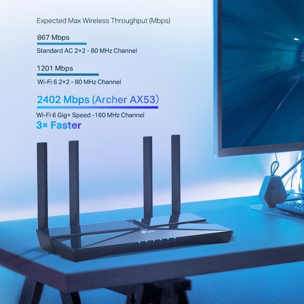 Namų bevielio Mesh tinklo sistema TP-LINK 3000Mbps Wi-Fi 6 1 WAN 4x10/100/1000M antennas 4 ARCHERAX53
