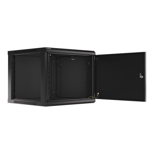 Komutacinė spinta pakabinama LANBERG 9U 600x600 steel doors black flat pack