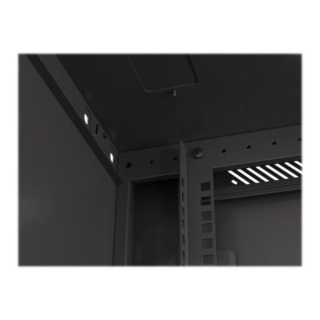 Komutacinė spinta pakabinama LANBERG 9U 600x600 steel doors black flat pack