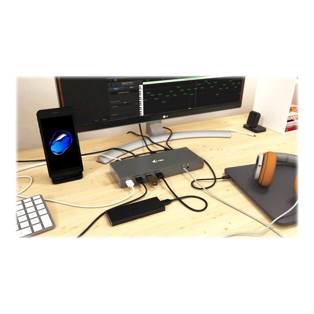 I-TEC USB 3.0/USB-C Dualdock 1x 5K 2x 4K 60Hz 2x HDMI 2x DP 1x GLAN 6x USB 3.0 1x Audio/Mic Jack Kensington kompatible with TB 3