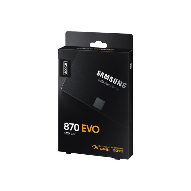 Kietasis diskas (SSD) vidinis SSD|SAMSUNG|870 EVO|500GB|SATA|SATA 3.0|MLC|Write speed 530 MBytes/sec|Read speed 560 MBytes/sec|2,5 |MTBF 1500000 hours|MZ-77E500B/EU